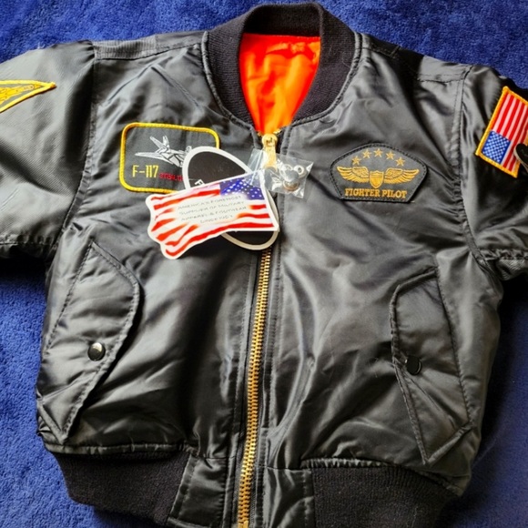 Kids Flight Jacket With Patches Boys Size S Fighter Pilot Boys Green - Picture 7 of 14